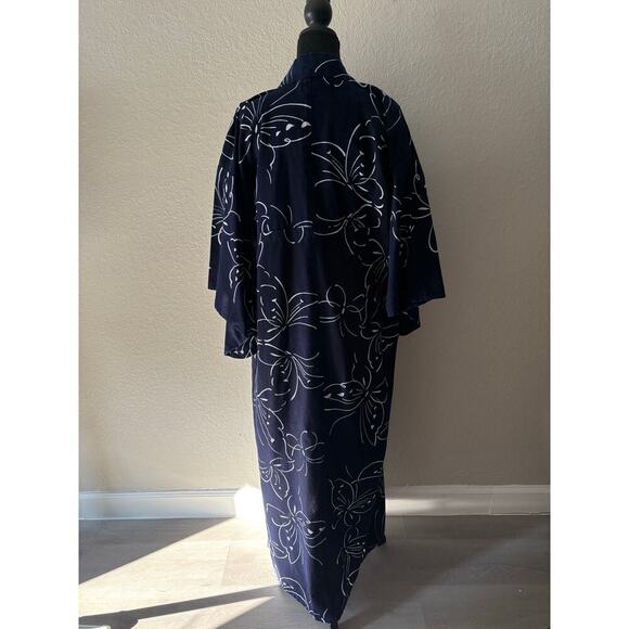 HANDMADE KIMONO Unisex Long Blue Sz XL Tall Butterflies Loungewear Japanese Folk - Picture 2 of 8